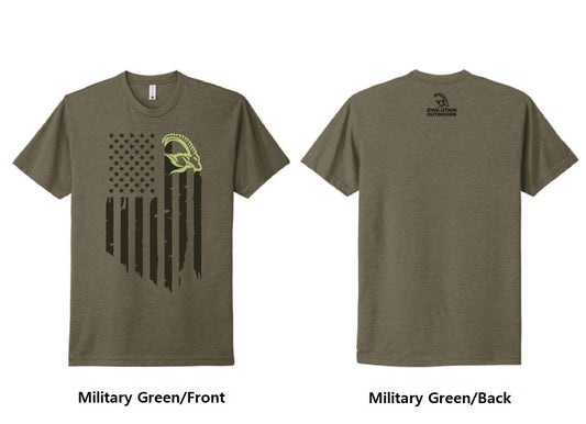 Men's Ibex Flag on Front Tee  - Military Green